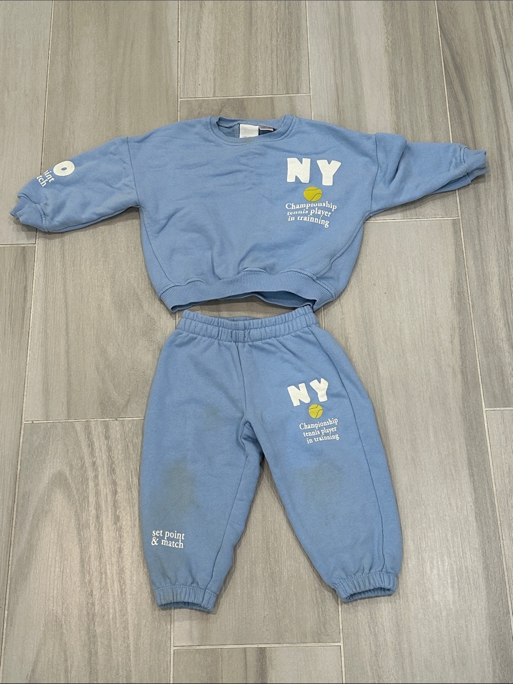 Zara 2T Tennis Blue NY Sweatpants Sweatshirt Matching Set